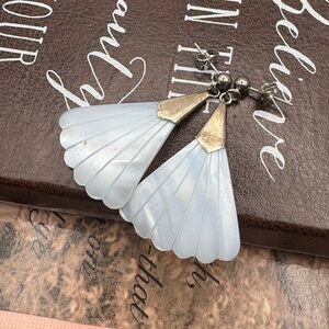 Vintage Mother of Pearl Fan Shell Earrings | Coastal Minimal Dangle